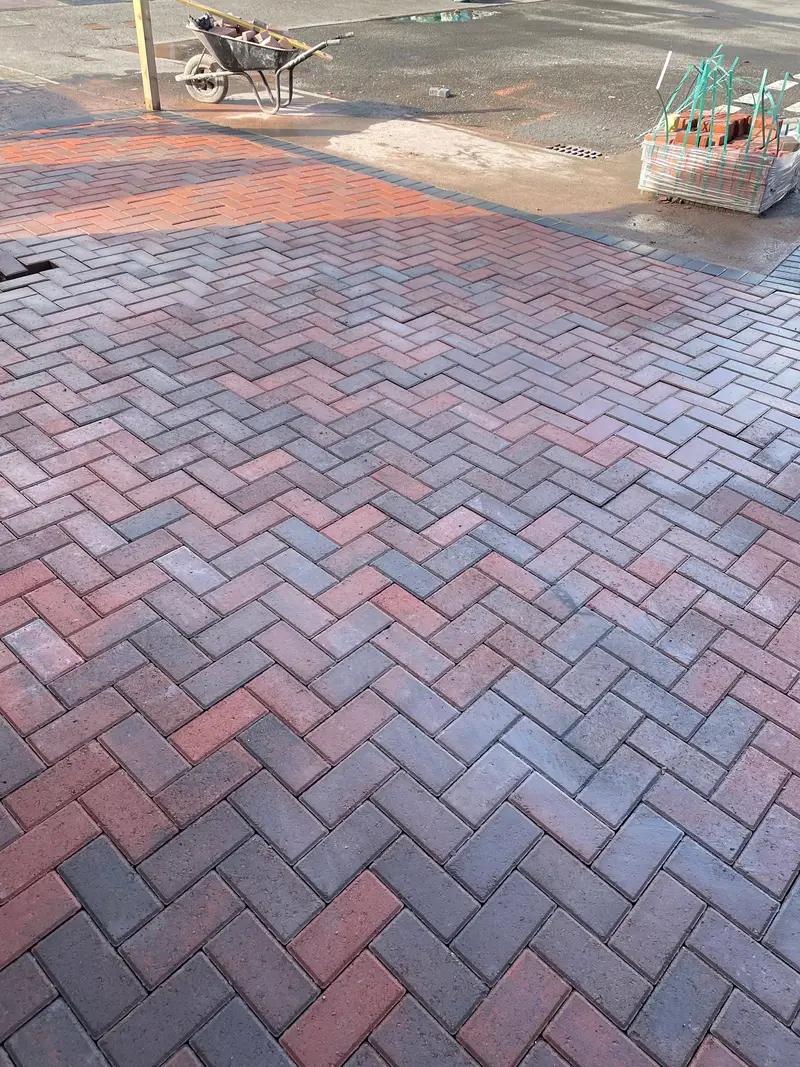 Herringbone block paved driveway